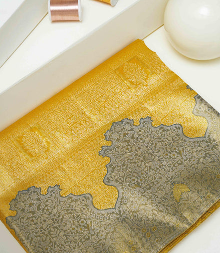 Scalloped Mughal Arch & Kalash Tree Motif Tissue Silk Saree