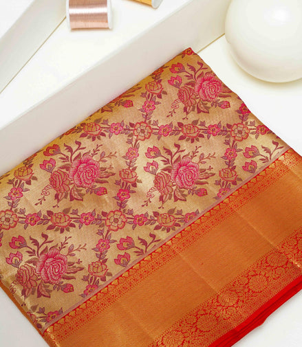 Rose Floral Trellis Meenakari Pure Tissue Silk Saree
