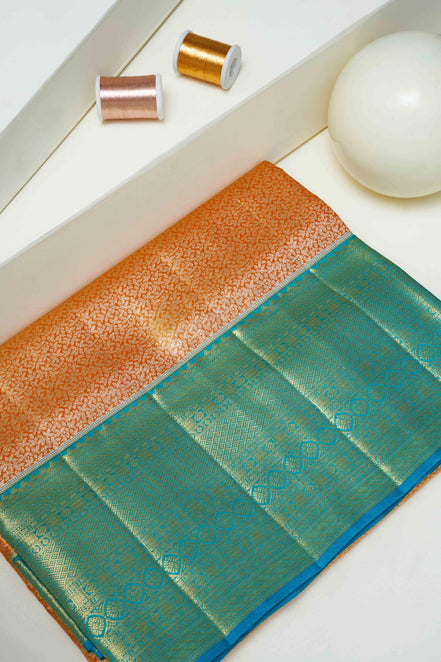 Micro-Leaf Jaal & Peacock Medallion Tissue Silk Saree