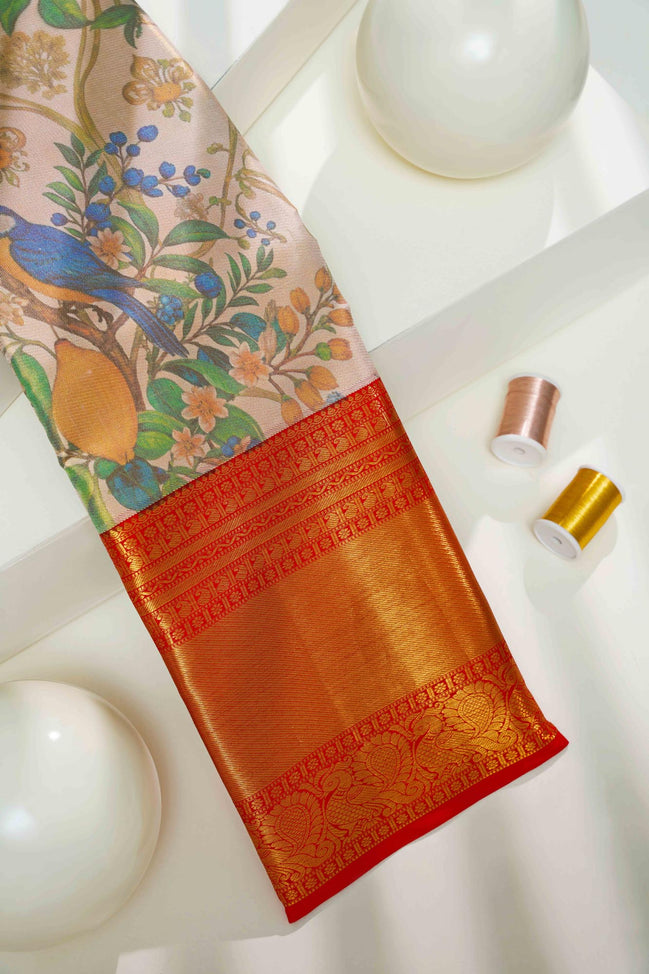Kalamkari Sparrow with Tree Design Saree