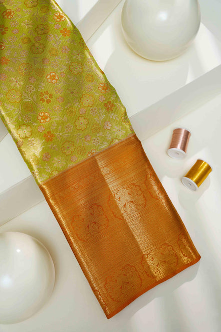 Seamless Floral Blossom & Annapakshi Motifs Tissue Silk Saree