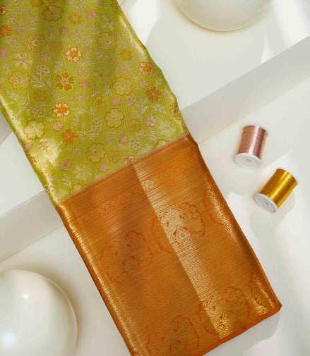 Seamless Floral Blossom & Annapakshi Motifs Tissue Silk Saree