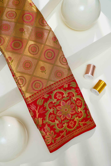 Kanchipuram Style Tissue Silk Saree with Parrot Motif Border