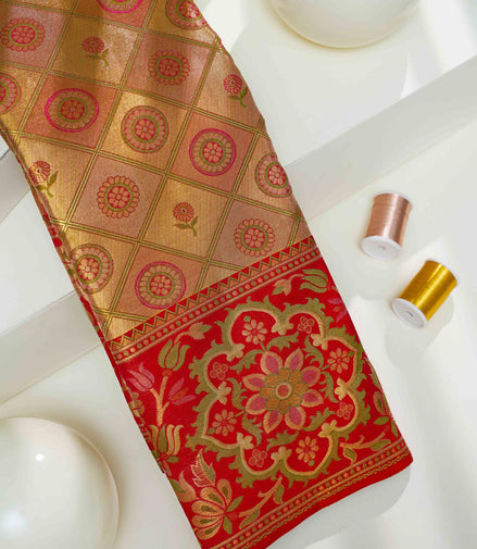 Kanchipuram Style Tissue Silk Saree with Parrot Motif Border