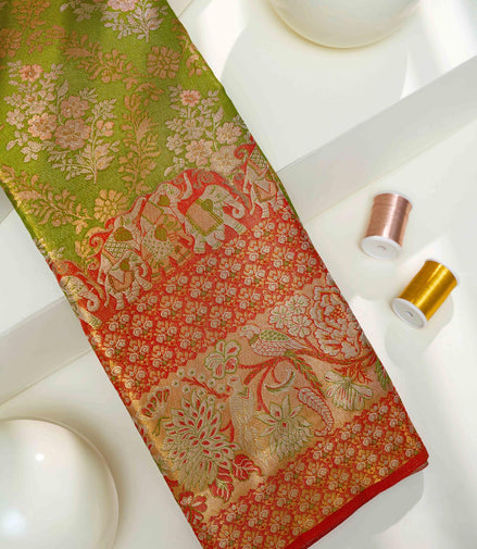 Meenakari Floral Jaal & Royal Elephant Motif Tissue Silk Saree