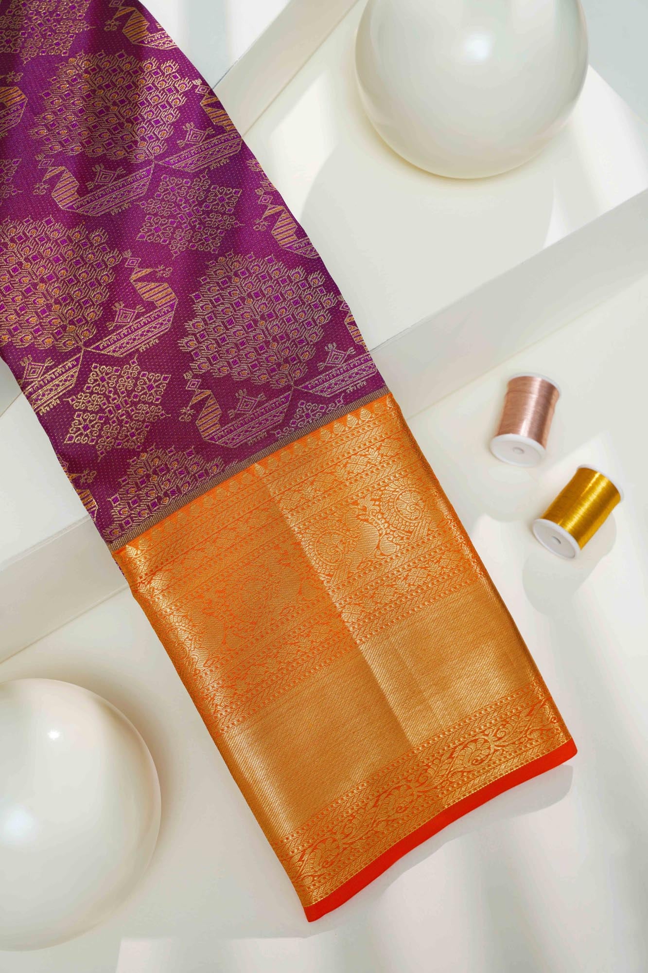 Royal Peacock & Geometric Tree Motif Pure Silk Saree