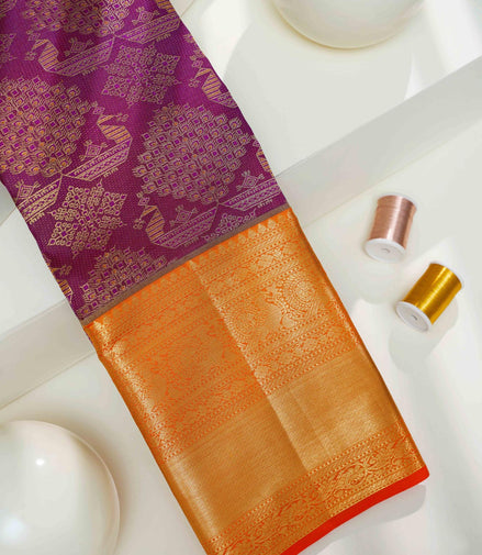 Royal Peacock & Geometric Tree Motif Pure Silk Saree