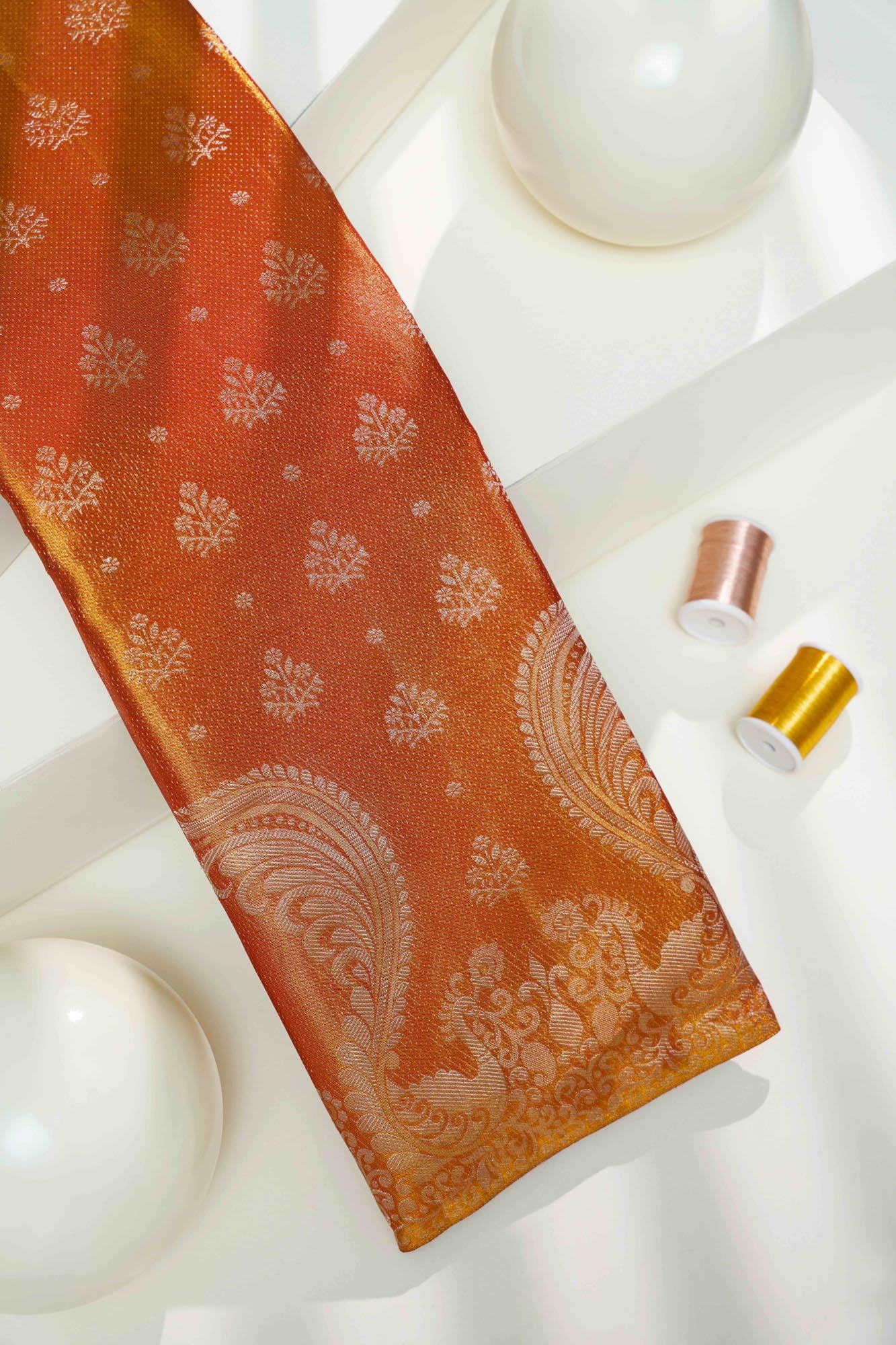 Tree Floral Butta & Mango Paisley Border Tissue Silk Saree