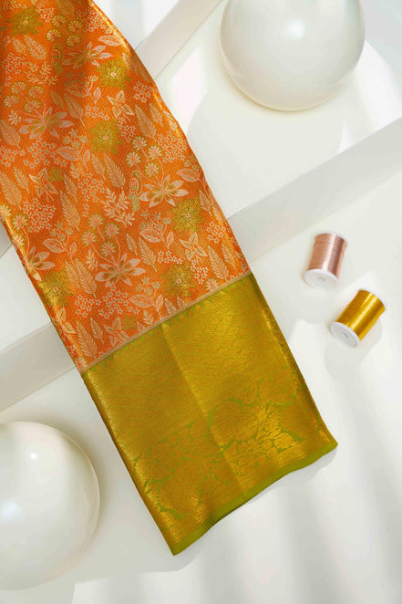 Floral & Foliage Seamless Pattern Tissue Silk Saree