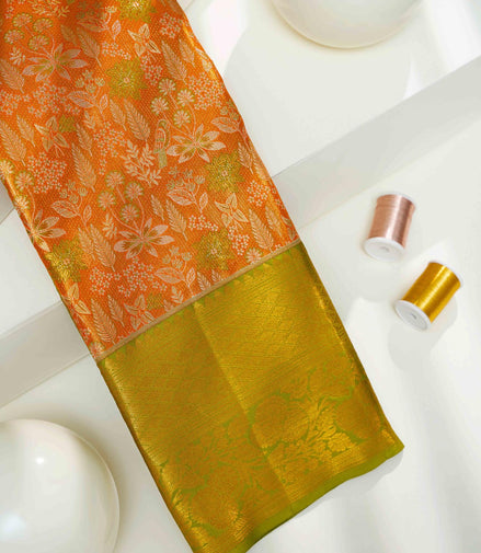 Floral & Foliage Seamless Pattern Tissue Silk Saree