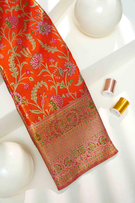 Vibrant Floral Jaal & Meenakari Motif Pure Silk Saree (Silver Touch)