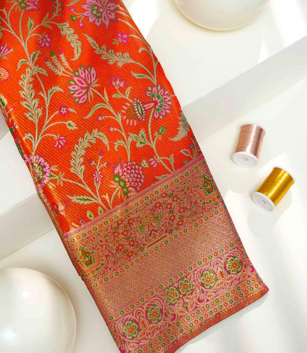 Vibrant Floral Jaal & Meenakari Motif Pure Silk Saree (Silver Touch)