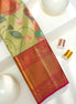 Traditional Figure & Lotus Bud Pen-Kalamkari Tissue Silk Saree