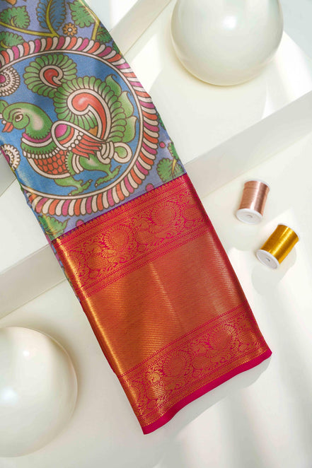 Kalamkari Peacock Design Tissue Silk Saree