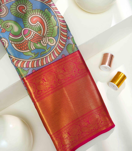 Kalamkari Peacock Design Tissue Silk Saree