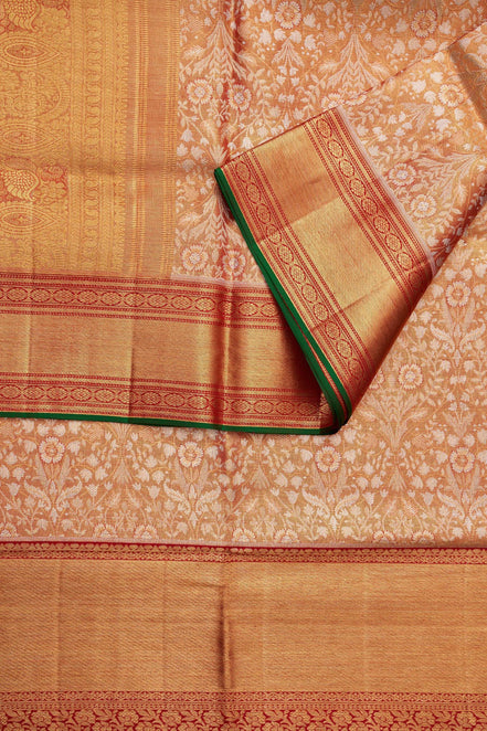 Leaf with Floral Design Pure Tissue Silk Saree