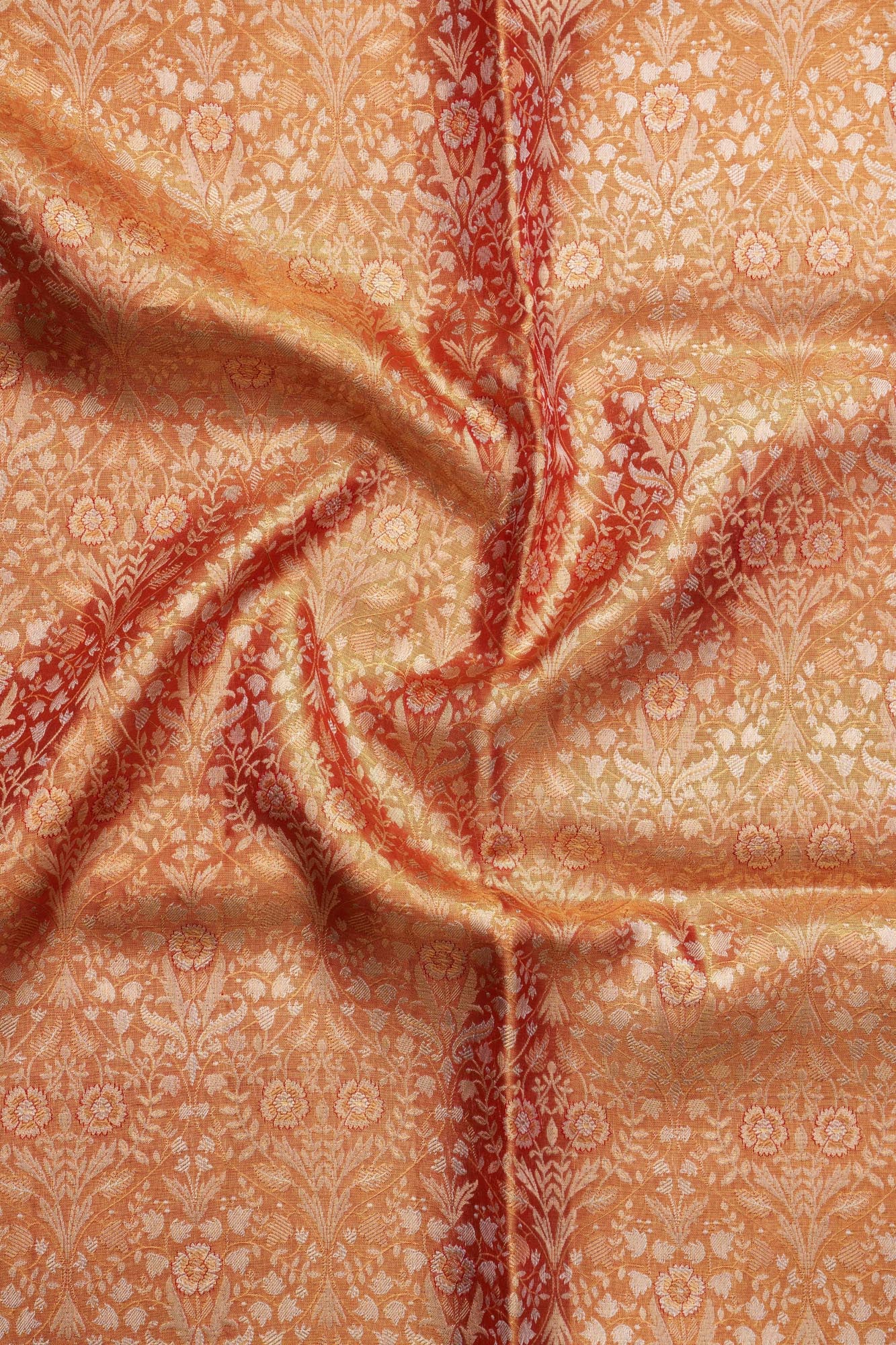 Leaf with Floral Design Pure Tissue Silk Saree