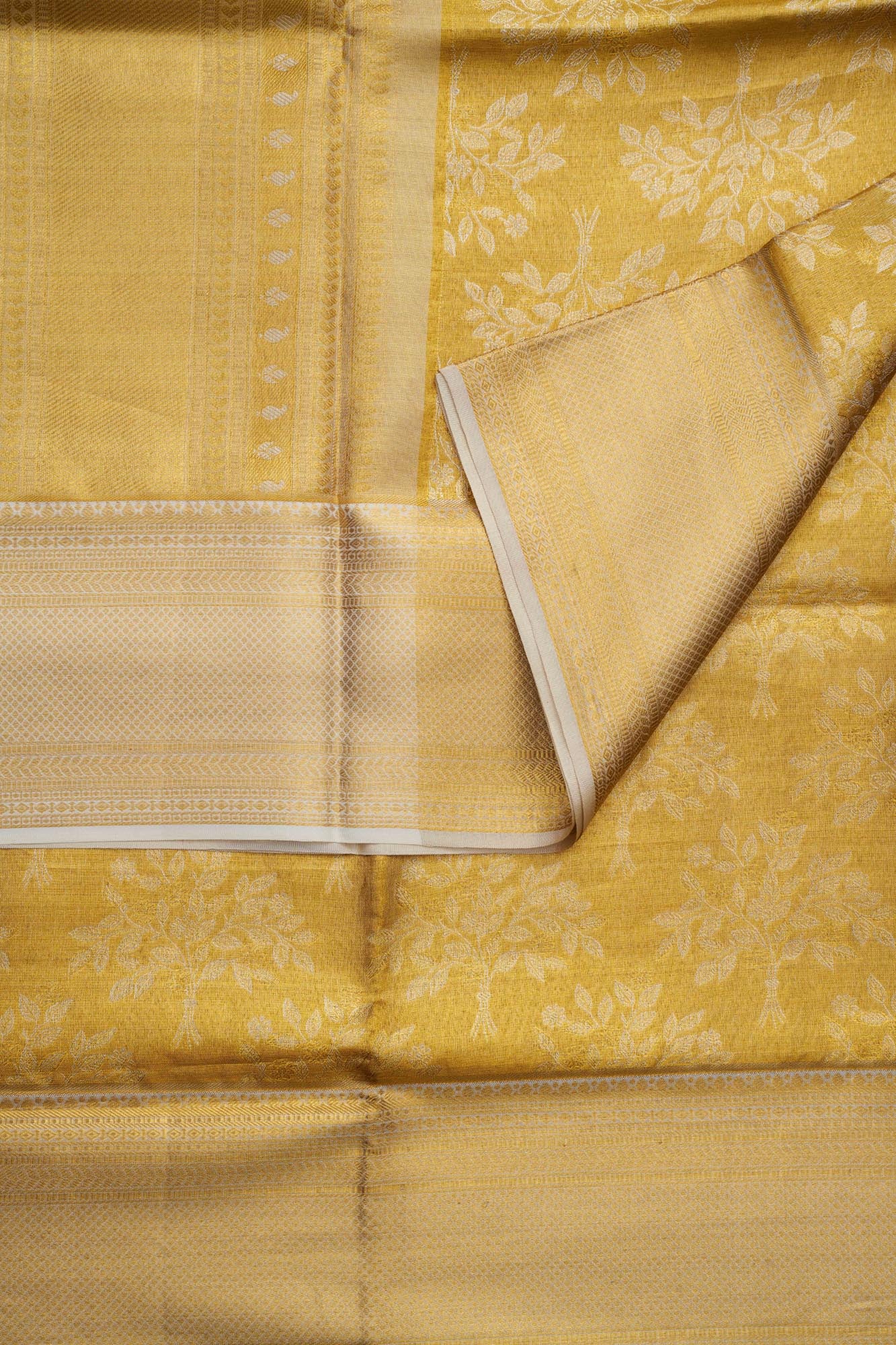 Leaf Pattern Tissue Silk Saree with Gold Zari (Revalue)
