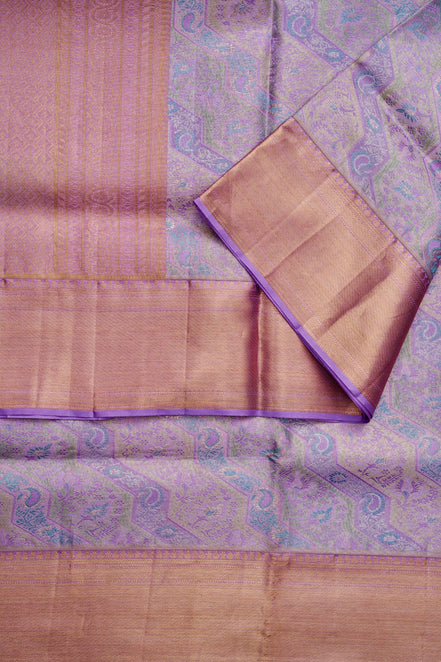 Zigzag & Paisley Floral Motif Tissue Silk Saree
