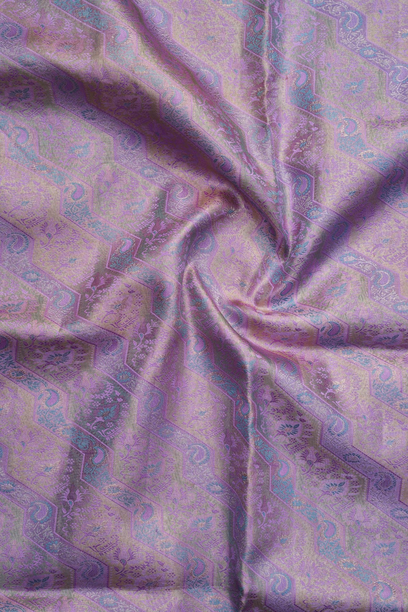 Zigzag & Paisley Floral Motif Tissue Silk Saree