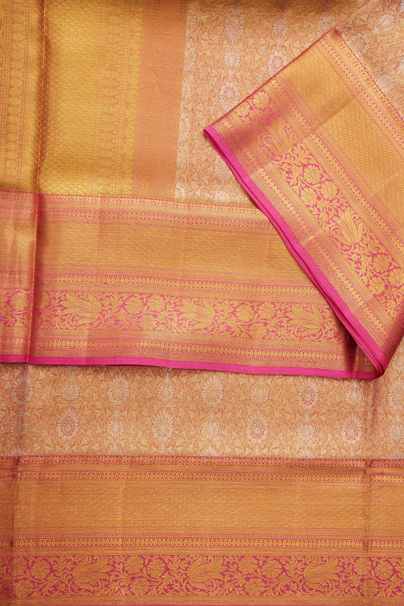 Traditional Floral with Gold Zari Pattern Tissue Silk Saree (silver touch with revalue)