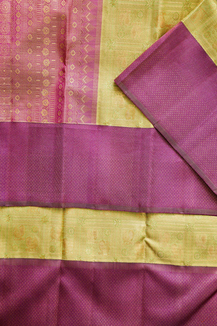 Seamless Annapakshi & Square Grid Tissue Silk Saree (Silver touch with revalue)