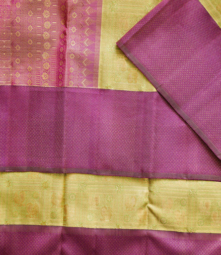 Seamless Annapakshi & Square Grid Tissue Silk Saree (Silver touch with revalue)