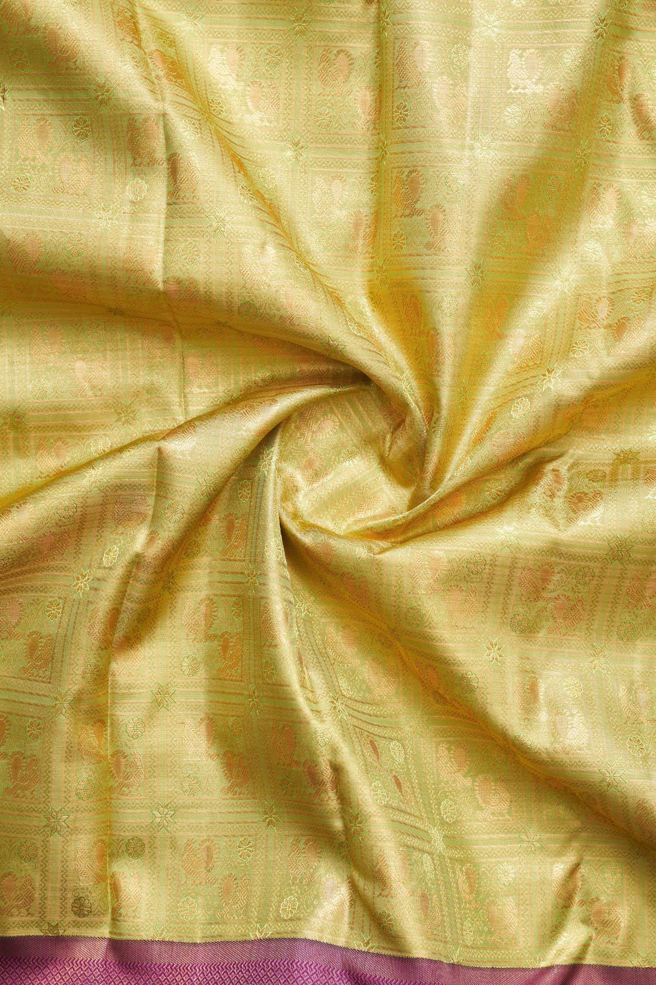 Seamless Annapakshi & Square Grid Tissue Silk Saree (Silver touch with revalue)