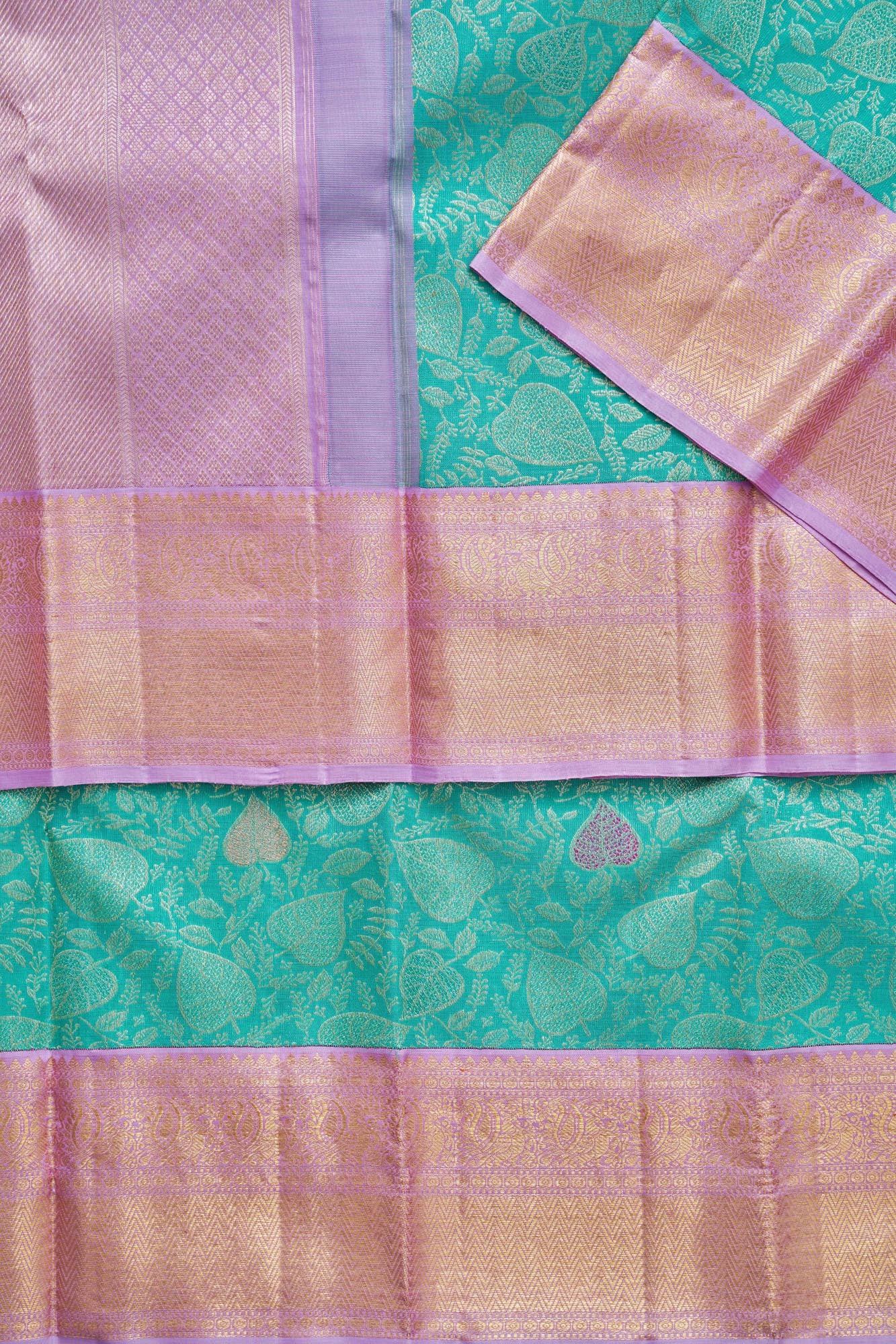 Peepal Leaf & Paisley Motif Pure Silk Saree (Silver Touch)