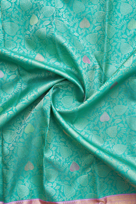 Peepal Leaf & Paisley Motif Pure Silk Saree (Silver Touch)
