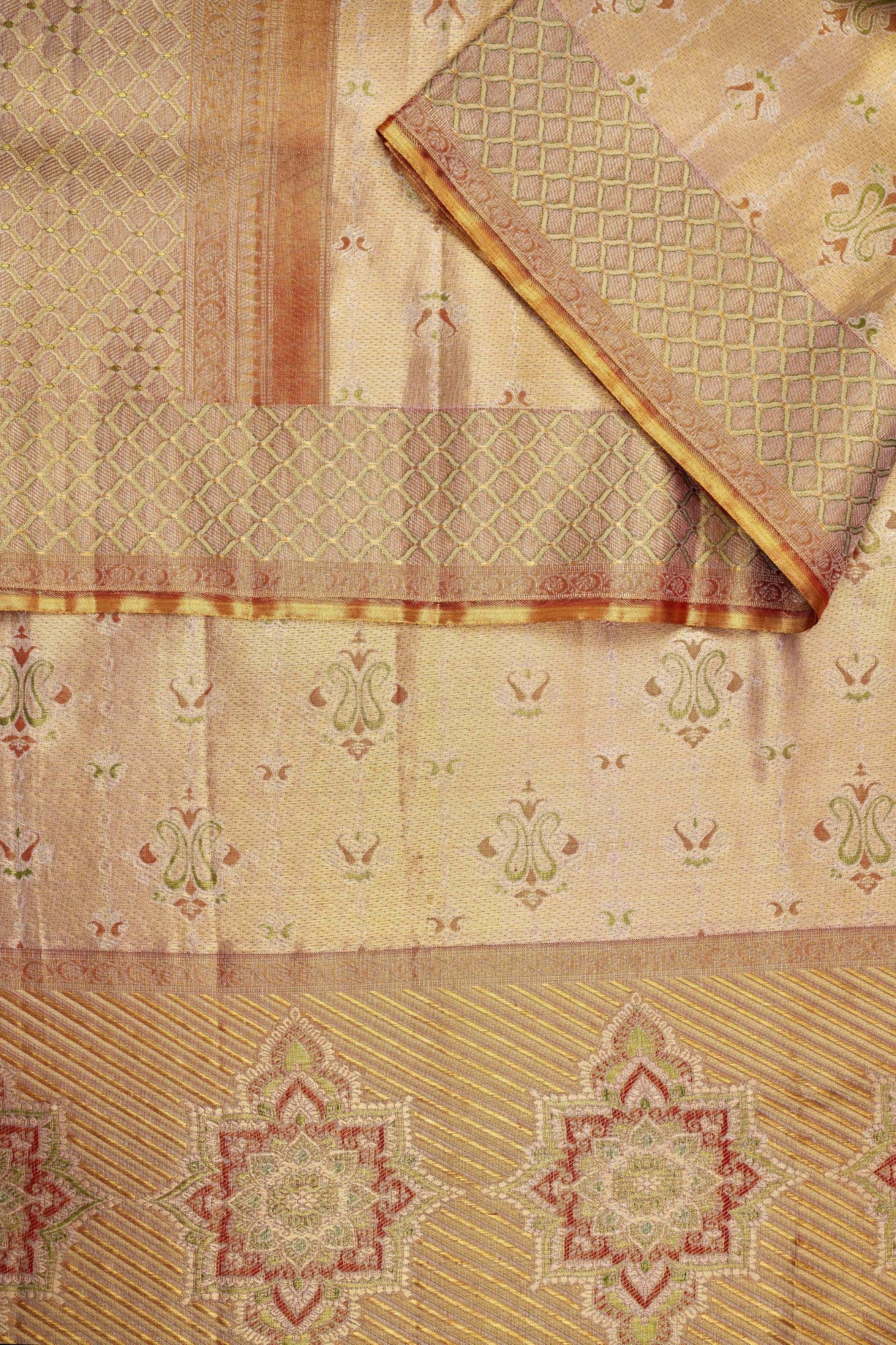 Traditional Mango Motif Design Pure Tissue Silk Saree