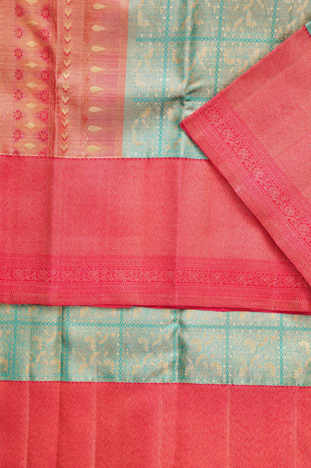 Geometric Square Grid & Floral Jaal Tissue Silk Saree (Silver Touch with Revalue)