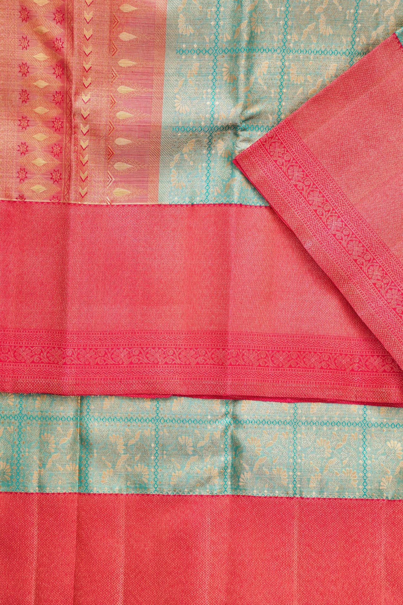 Geometric Square Grid & Floral Jaal Tissue Silk Saree (Silver Touch with Revalue)