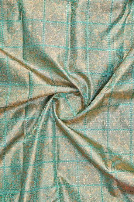 Geometric Square Grid & Floral Jaal Tissue Silk Saree (Silver Touch with Revalue)