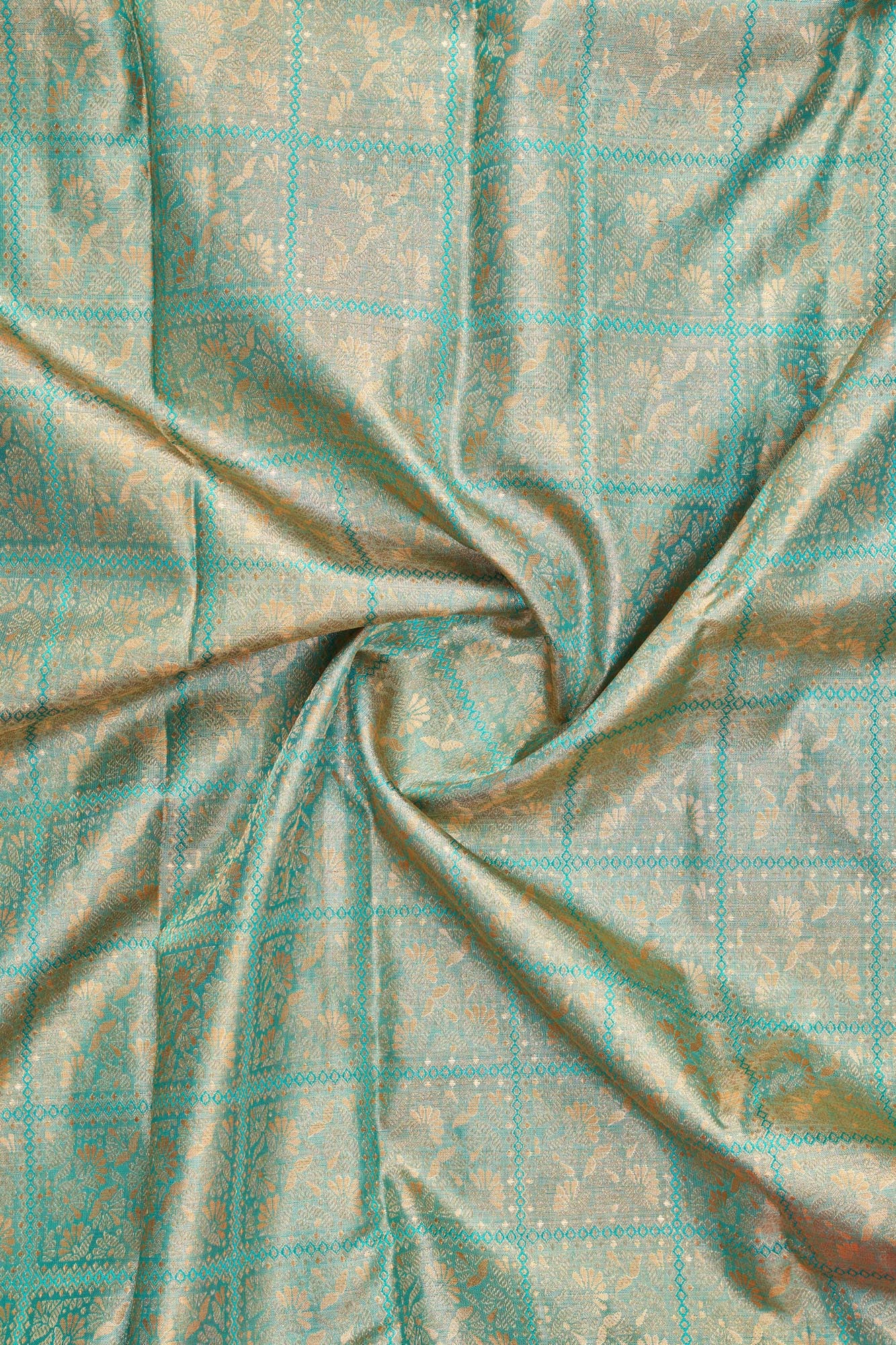 Geometric Square Grid & Floral Jaal Tissue Silk Saree (Silver Touch with Revalue)