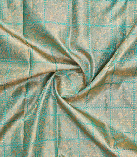 Geometric Square Grid & Floral Jaal Tissue Silk Saree (Silver Touch with Revalue)