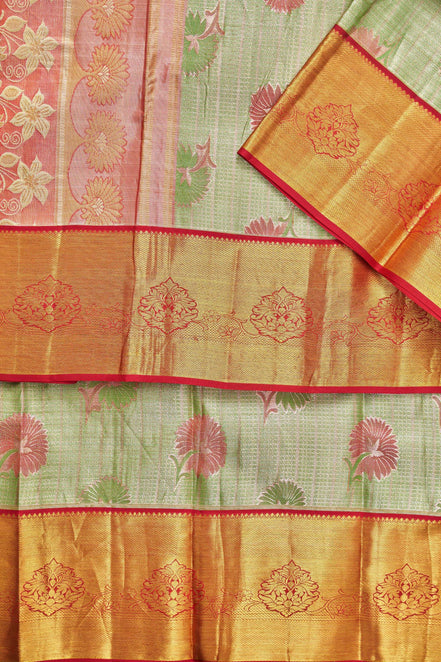 Korvai Tissue Silk Saree with Silver Zari Work