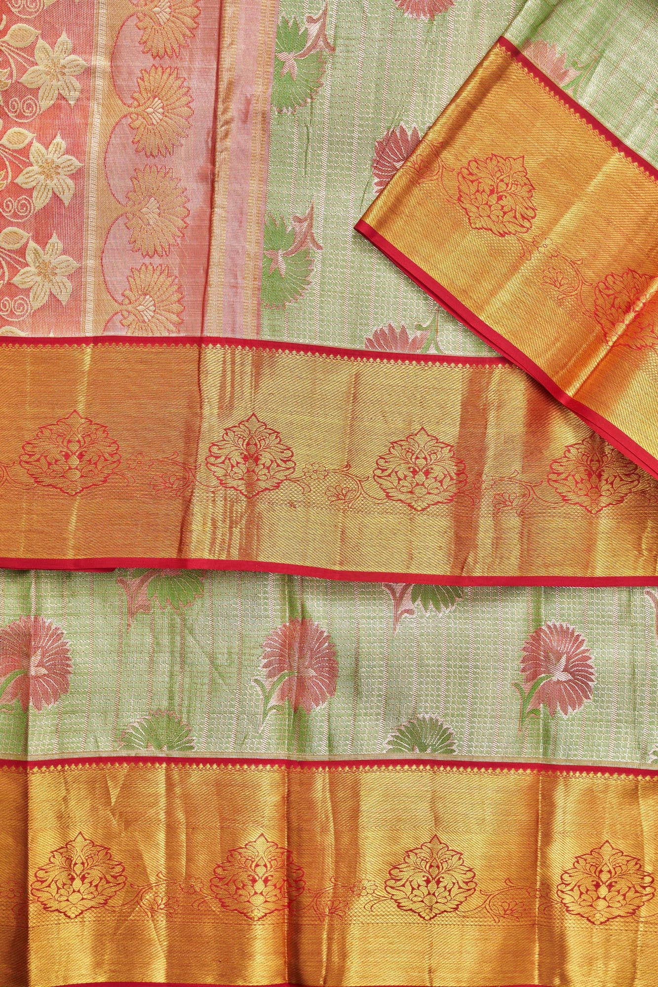 Korvai Tissue Silk Saree with Silver Zari Work