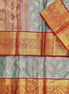 Curved Swirl Vines & Feather Leaf Motif Tissue Silk Saree
