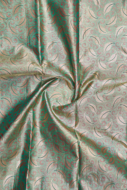 Curved Swirl Vines & Feather Leaf Motif Tissue Silk Saree