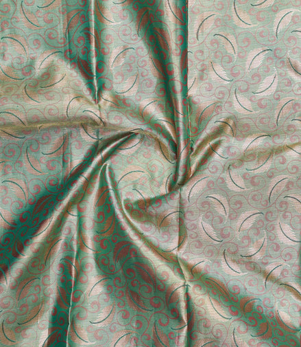Curved Swirl Vines & Feather Leaf Motif Tissue Silk Saree