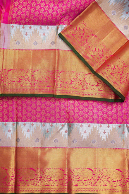 Fancy Brocade Saree with Silver Zari Work (Pure Kanchipuram Silk)
