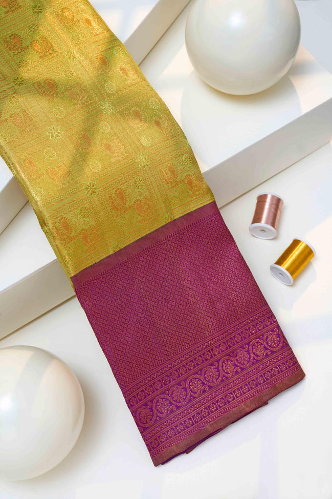 Seamless Annapakshi & Square Grid Tissue Silk Saree (Silver touch with revalue)