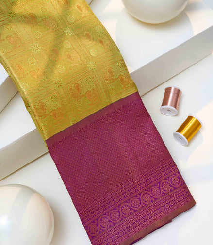 Seamless Annapakshi & Square Grid Tissue Silk Saree (Silver touch with revalue)