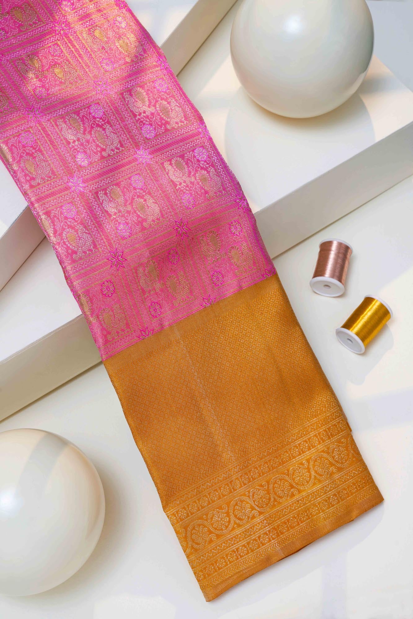 Annapakshi Square Design Tissue Silk Saree (Silver Touch with Revalue)
