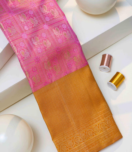 Annapakshi Square Design Tissue Silk Saree (Silver Touch with Revalue)