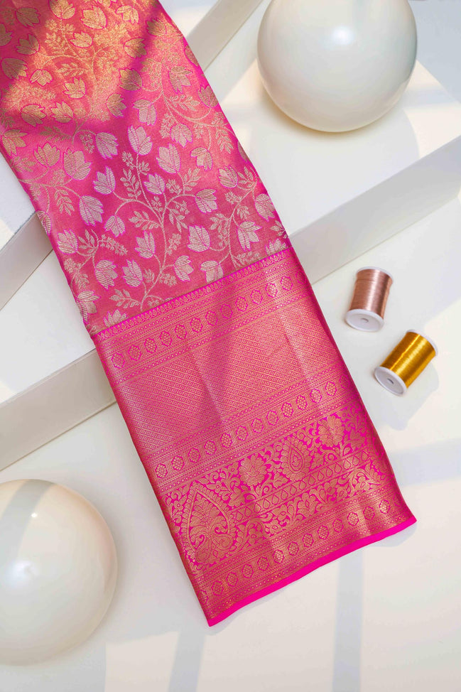 Floral Design Full Saree with Silver Zari Work