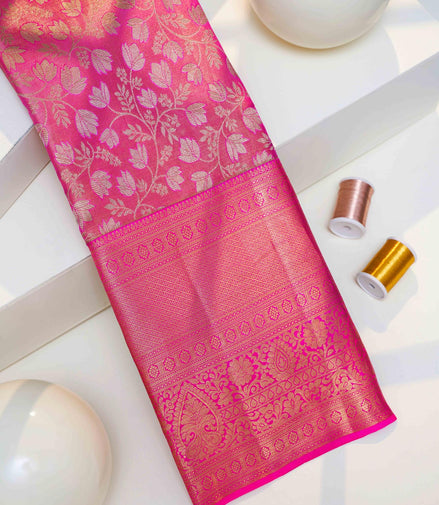 Floral Design Full Saree with Silver Zari Work