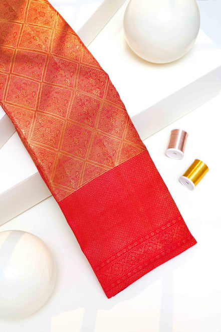 Diamond Cut Lattice & Floral Motif Tissue Silk Saree (Silver touch with revalue)