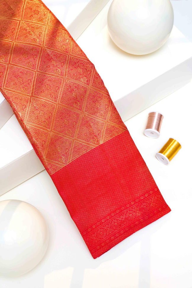 Diamond Cut Lattice & Floral Motif Tissue Silk Saree (Silver touch with revalue)